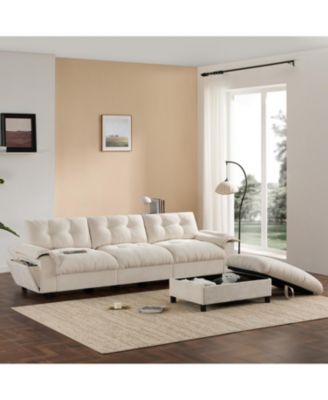 L-Shape Sectional Sofa w/ Ottoman, Charging, Cup Holder, Storage