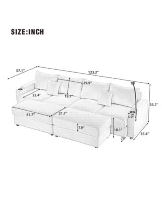 123" Modern Sectional Sofa w/ Storage, Ottomans, USB, Cup & Phone Holders