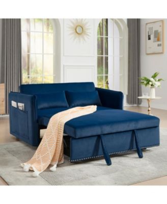 55" Velvet Futon Sofa Bed with Pillows & Side Pockets