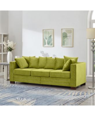Streamdale Green Velvet Sofa, Modern Design, Silver Nail Detail