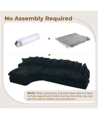 127" Large Sectional Sofa, Curved Design, Soft Corduroy, No Assembly