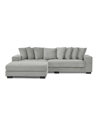 Corduroy Tufted Sleeper Sectional Sofa, L-Shaped Modular Convertible - Gray