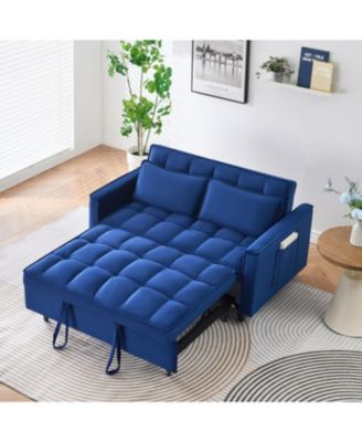 55" Blue Velvet Sofa Bed with Pockets