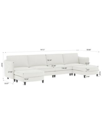 Streamdale 141.5" U-Shaped Sofa Couch with Ottoman & Pockets