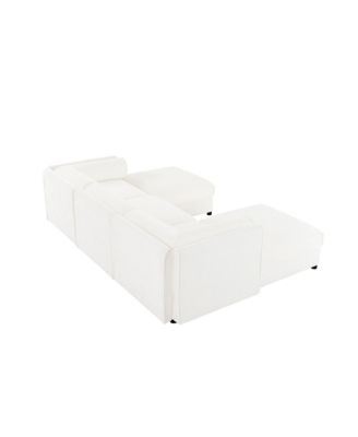 White Chenille Sofa with Storage Ottoman
