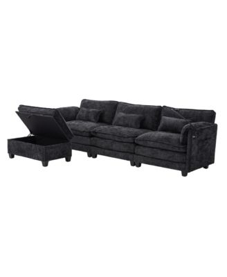  Oversized Sectional Sofa Cloud Couch w/ Ottoman, USB & Phone Holder