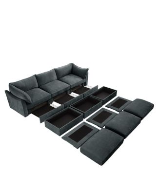  3-Seat Sofa w/ Ottomans & Storage - Chenille Gray