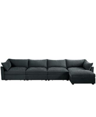 L-Shaped 4-Seat Sectional Sofa with Ottoman