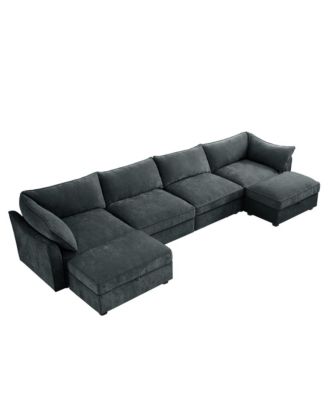  U Shape 4 Seater Sofa with Ottomans & Storage - Chenille Gary
