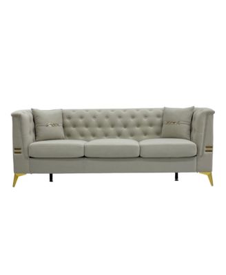 Tufted Velvet Sofa, 82" 3-Seater Couch with Gold Legs