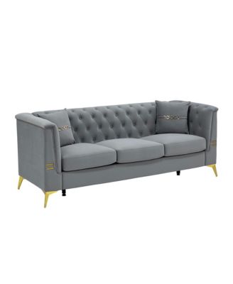 Tufted Velvet Sofa, 82" 3-Seater Couch, Gold Legs