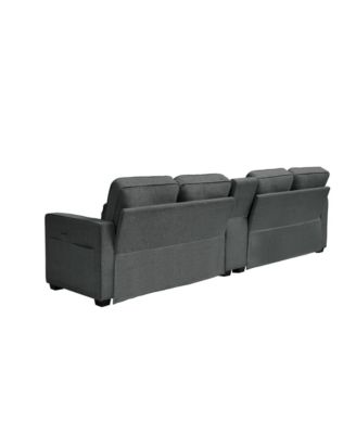 Streamdale 114" Sofa w/ Console, Cupholders, USB Ports, Pillows - Dark Gray