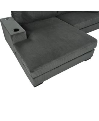 Large Sectional Sofa- Thick Cushions, Cup Holders & Charging