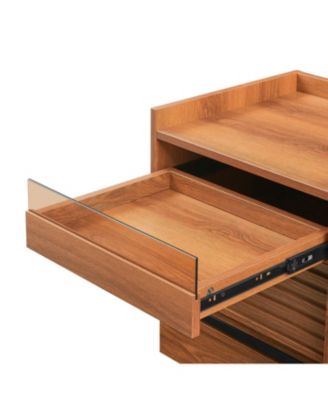 Streamdale Mid Century Nightstand with Charging & LED, 2 Drawers, Bedside/End Table, Black