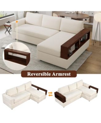 87.4" Sectional Sofa Couch with Reversible Armrests, Beige