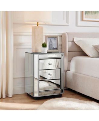  3-Drawer Mirrored Nightstand/Side Table - Modern Accent Furniture