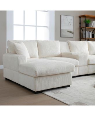 U Shaped Cloud Couch Sectional Sofa, 126" Oversized Comfy Sofa, Beige