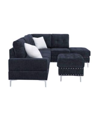 Navy Sectional Sofa with Reversible Chaise, Ottoman & Pillows
