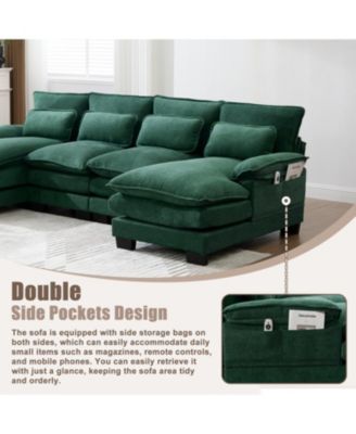 U Shaped Cloud Couch, 110" Chenille Sectional Sofa with Double Chaise