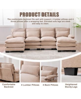 U Shaped Cloud Couch, 110" Chenille Sectional Sofa with Double Chaise