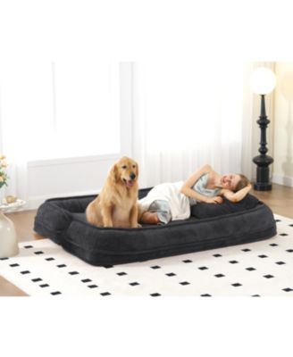 Double Dog Bed Sofa Couch, Extra Large, Adjustable, Chenille, Dark Gray