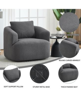  Swivel Teddy Fleece Comfy Chair with Pillow - Dark Grey