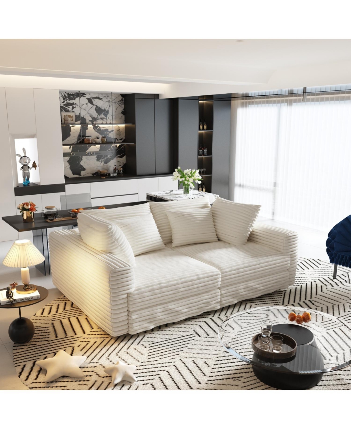 Streamdale Furniture Plush Corduroy 4-Seat Sofa, Modern Comfy Cloud Couch, Deep Seat, Beige