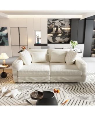 Streamdale Plush Corduroy 4-Seat Sofa with Ottomans - Beige