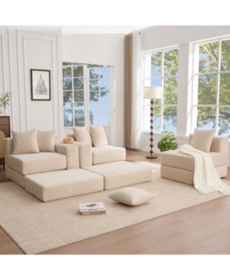 Convertible Corduroy Sectional Sofa with Pillows
