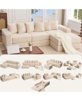 Convertible Corduroy Sectional Sofa with Pillows