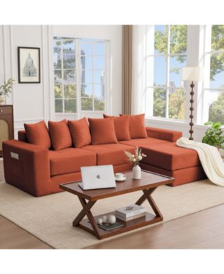 Convertible Corduroy Sectional Sofa with Pillows