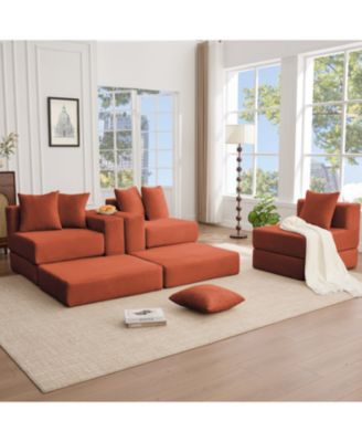 Convertible Corduroy Sectional Sofa with Pillows