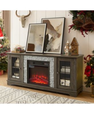 58" TV Stand with Fireplace, 2-Door Storage, Grey Media Console