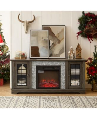 58" TV Stand with Fireplace, 2-Door Storage, Grey Media Console