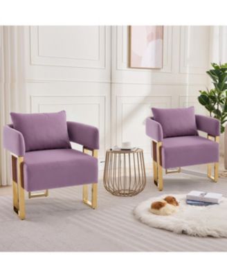 Modern Lilac Teddy Fleece Chair Gold Legs 2PCS
