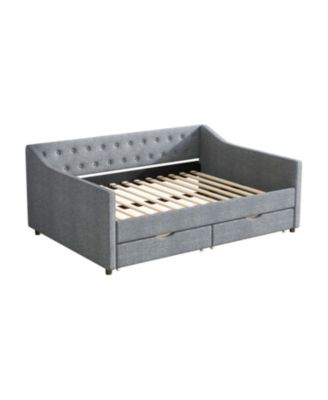 Upholstered Daybed with Drawers & Tufted Back - Light Grey