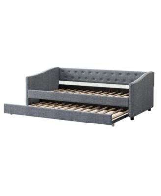 Twin Daybed with Trundle, Upholstered Tufted Sofa Bed - Light Grey