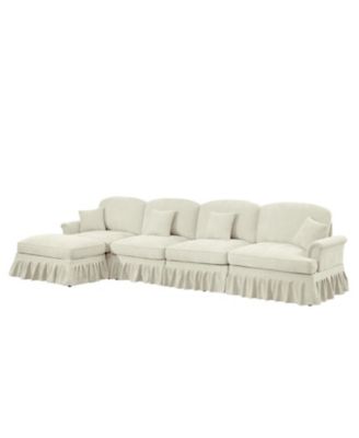 Chenille Sectional Sofa with Ottoman & Ruffles