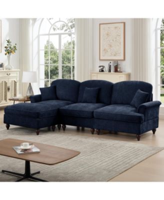  Mid Century Modular Sectional Sofa, Chenille, Ottoman, Blue