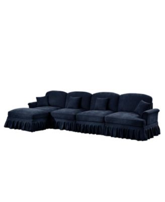 Blue Chenille Modular Sectional Sofa with Ottoman