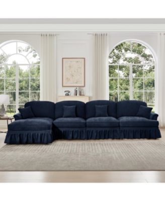 Blue Chenille Modular Sectional Sofa with Ottoman