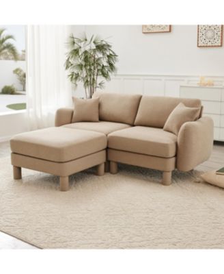 Streamdale Boucle Loveseat Sofa with Ottoman & Shell Armrests - Coffee