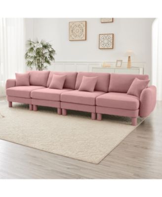  Pink Boucle 4-Seater Sofa with Shell Armrests