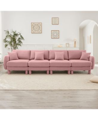  Pink Boucle 4-Seater Sofa with Shell Armrests