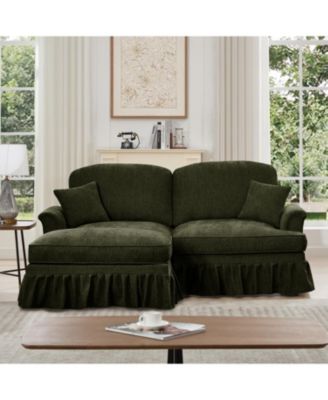 Mid Century Modular L-Shaped Sofa, Chenille, Ottoman, Green