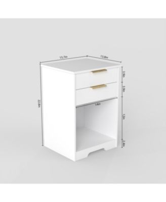White Nightstand with 2 Drawers & Golden Handle
