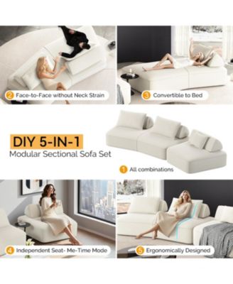 139" Modern Chenille Sectional Sofa with Pillows & Removable Backrests.