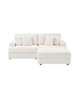 White Corduroy Sofa w/ Storage Leg & Pillows