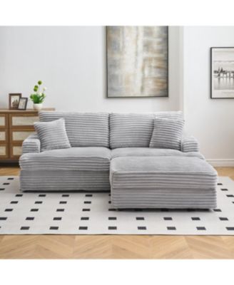 Grey Corduroy Sofa w/ Storage Leg & 4 Pillows