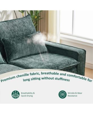 99" Cloud Sectional Sofa, Chenille L-Shape Couch with Ottoman, Green